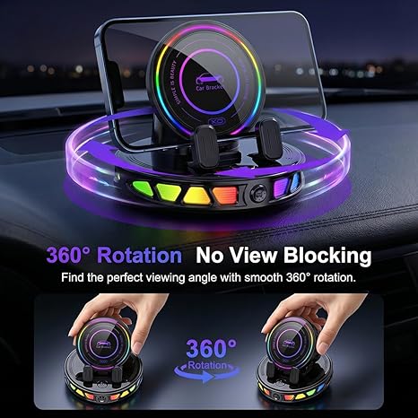 RGB Wireless Car Charger Mount, Dashboard Phone Holder
