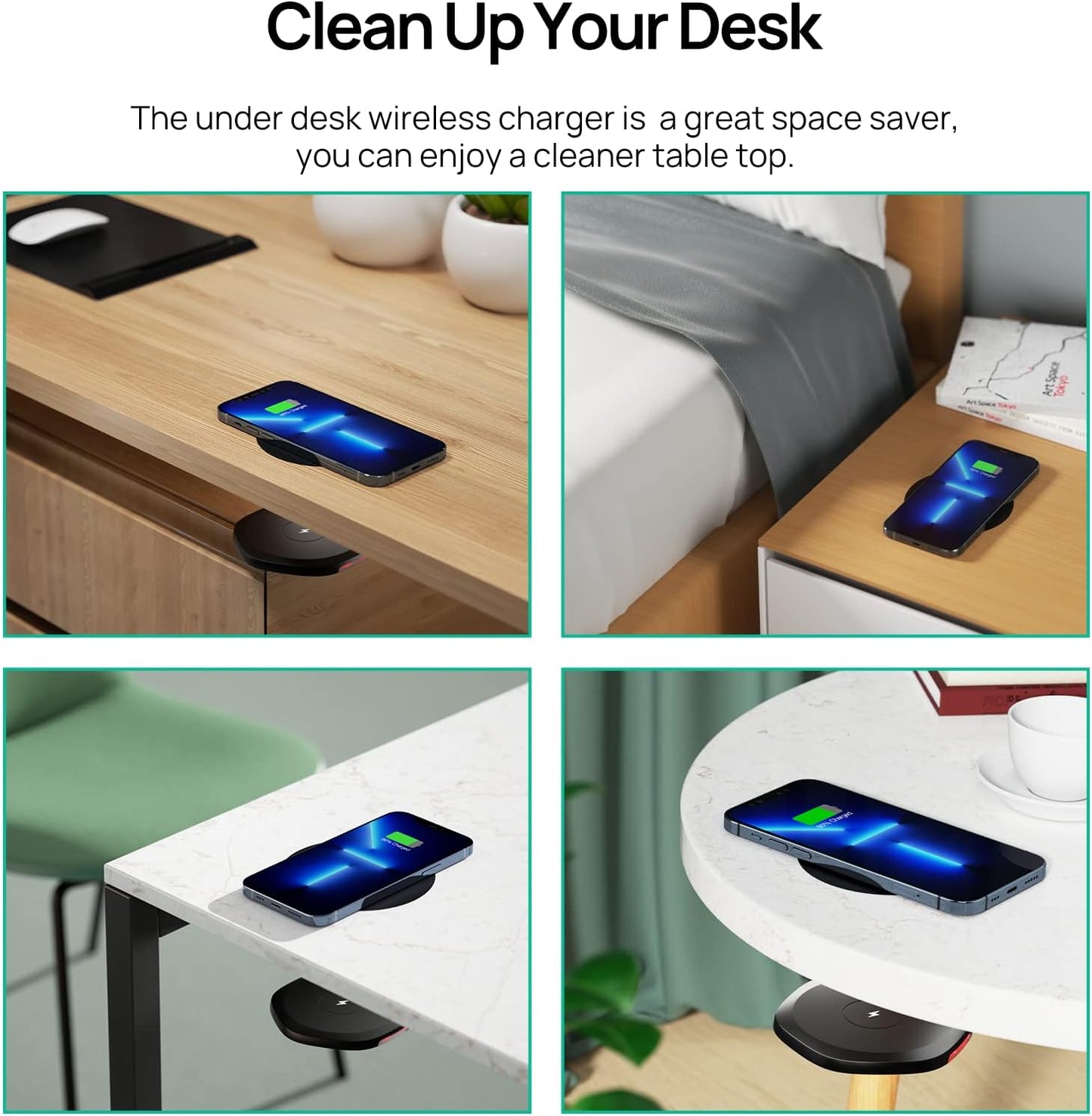 Invisible Wireless Charger Mat – 30mm Under Desk Charging Station for iPhone & Android