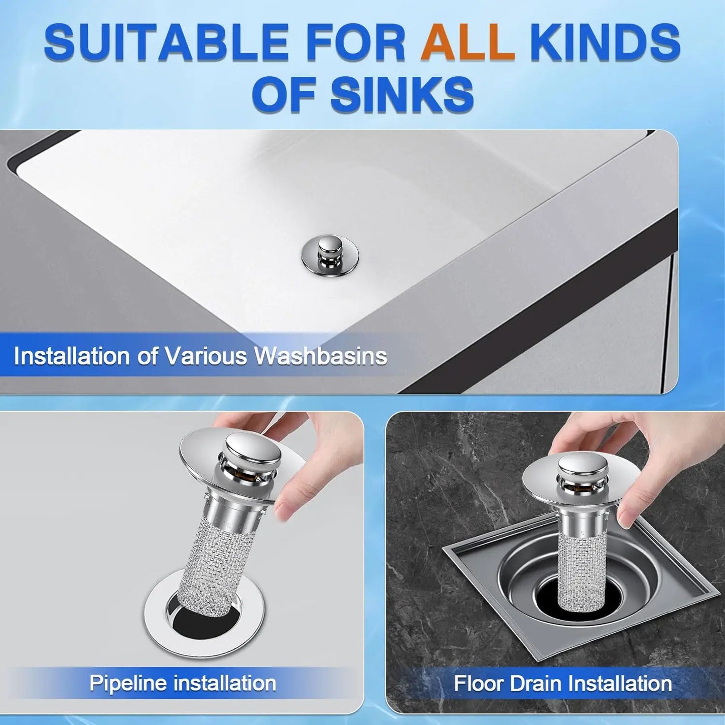 Stainless Steel Anti-Odor Bathroom Sink Stopper-3 PCS