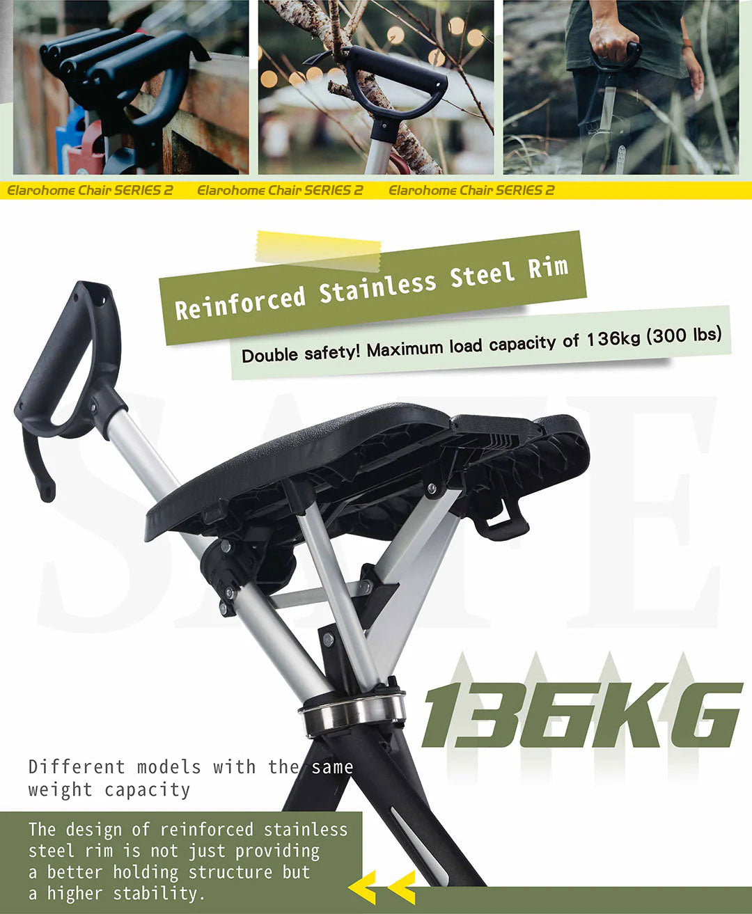 Elarohome S2 | 2-in-1 Portable Folding Seat & Walking Stick