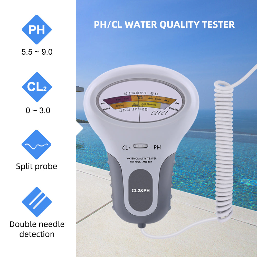 PH Meter, Portable Chlorine Tester, pH&CL2 Tester, Water Quality Analyzer for Swimming Pool, Spa, Aquarium