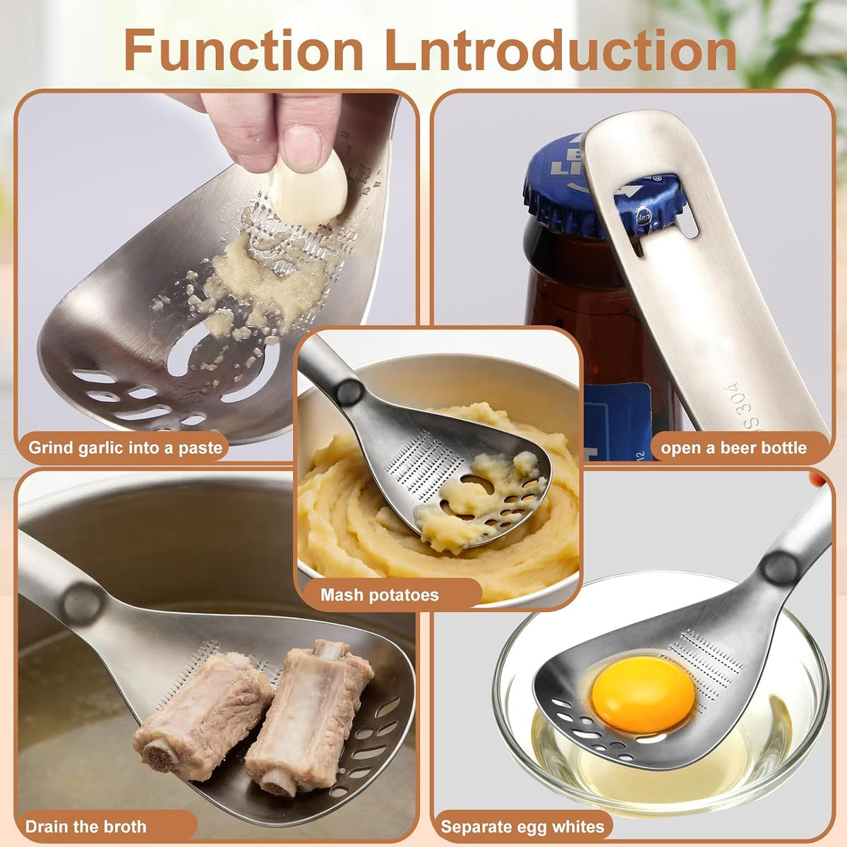 430 Stainless Steel Multi-Use Kitchen Spoon for Straining and Mashing