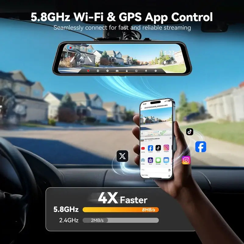 10-Inch Dual-View Rearview Mirror Dash Camera