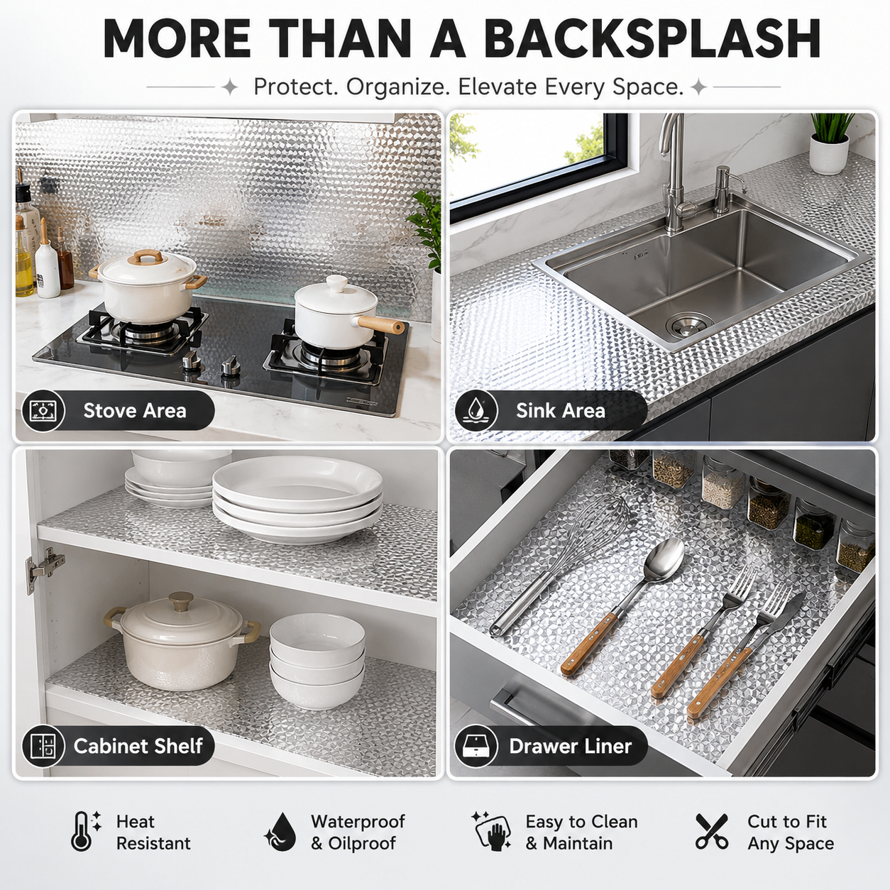 2 Rolls Self-Adhesive Aluminum Foil Kitchen Backsplash Wallpaper