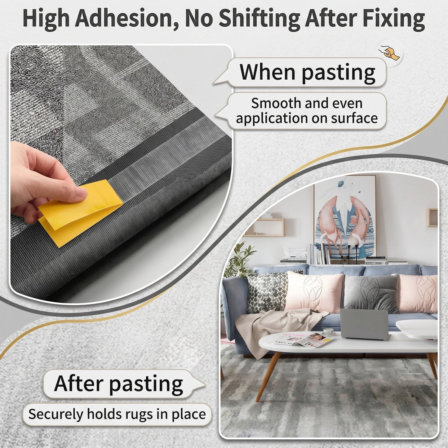 Heavy Duty Removable Double Sided Tape for Home Carpet and Wall Use-3 PCS