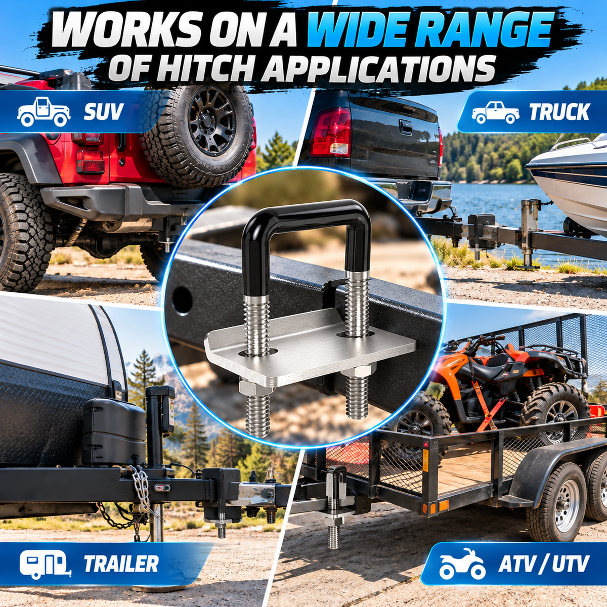 U-Bolt Trailer Hitch Anti-Rattle Stabilizer Clamp
