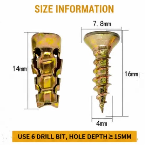 100 PCS🔩 6×14mm Short Expansion Screw Set for Cabinet Hinge Repair & Stripped Thread Restoration