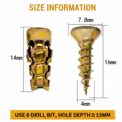 100 PCS🔩 6×14mm Short Expansion Screw Set for Cabinet Hinge Repair & Stripped Thread Restoration