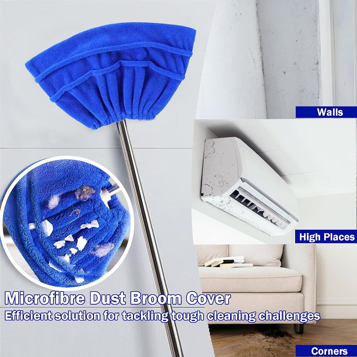 Reusable Drawstring Microfiber Broom Covers for Dusting, 10-Pack