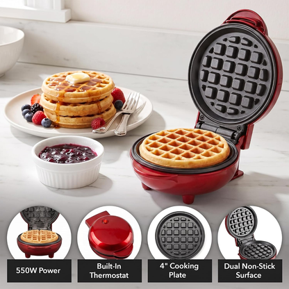 Compact Mini Waffle Maker for Small Breakfasts, US Plug