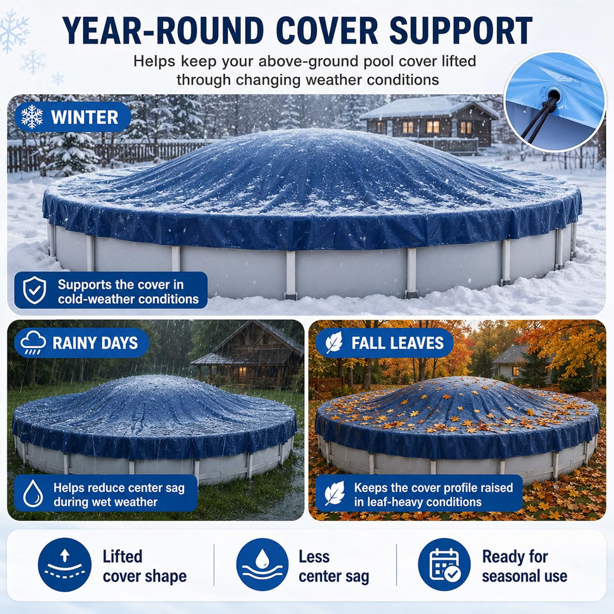 Inflatable Pool Cover Air Pillow with Two 3 m Tie Ropes
