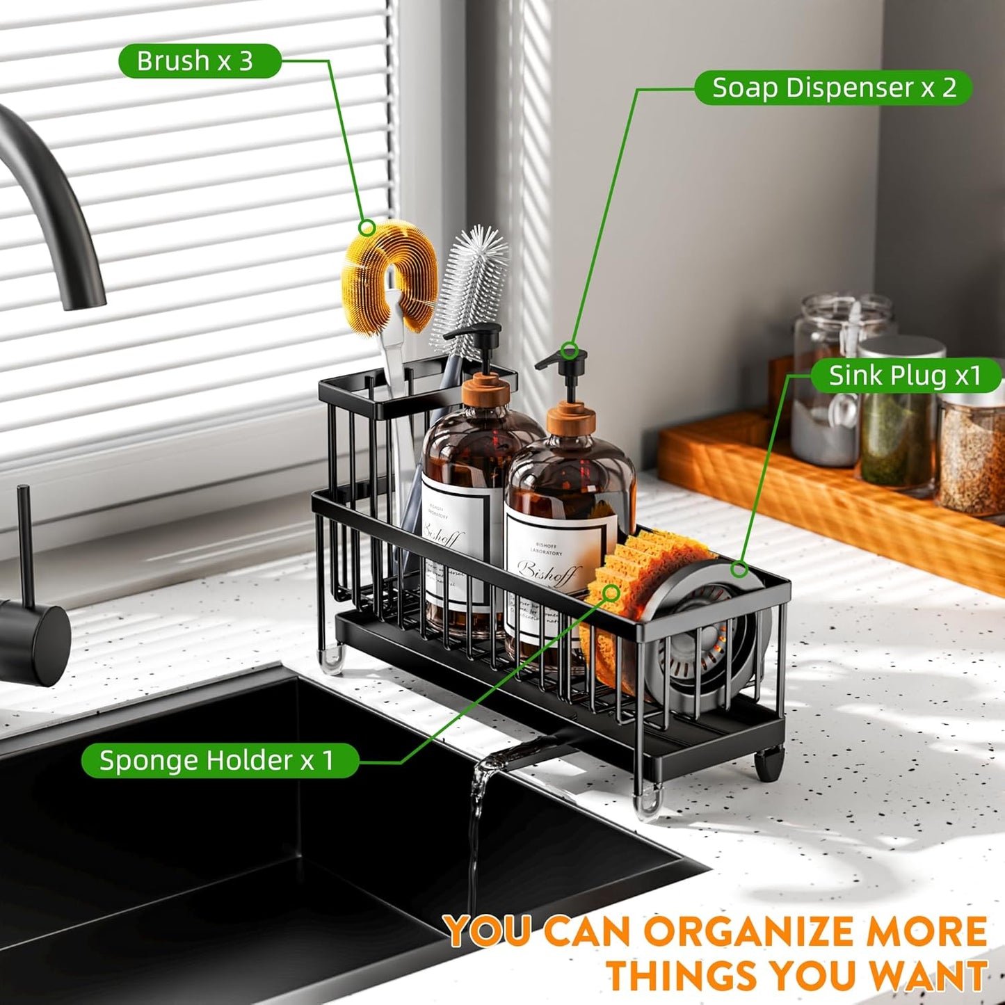 Adjustable Kitchen Sink Caddy with Drip Tray