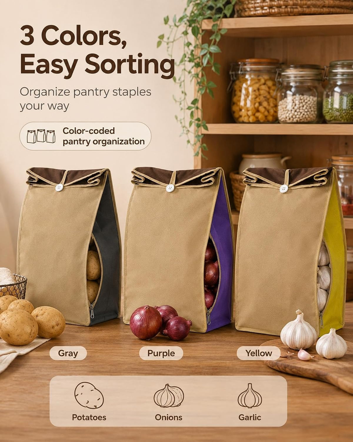 Reusable Potato Storage Bag with Zip Access
