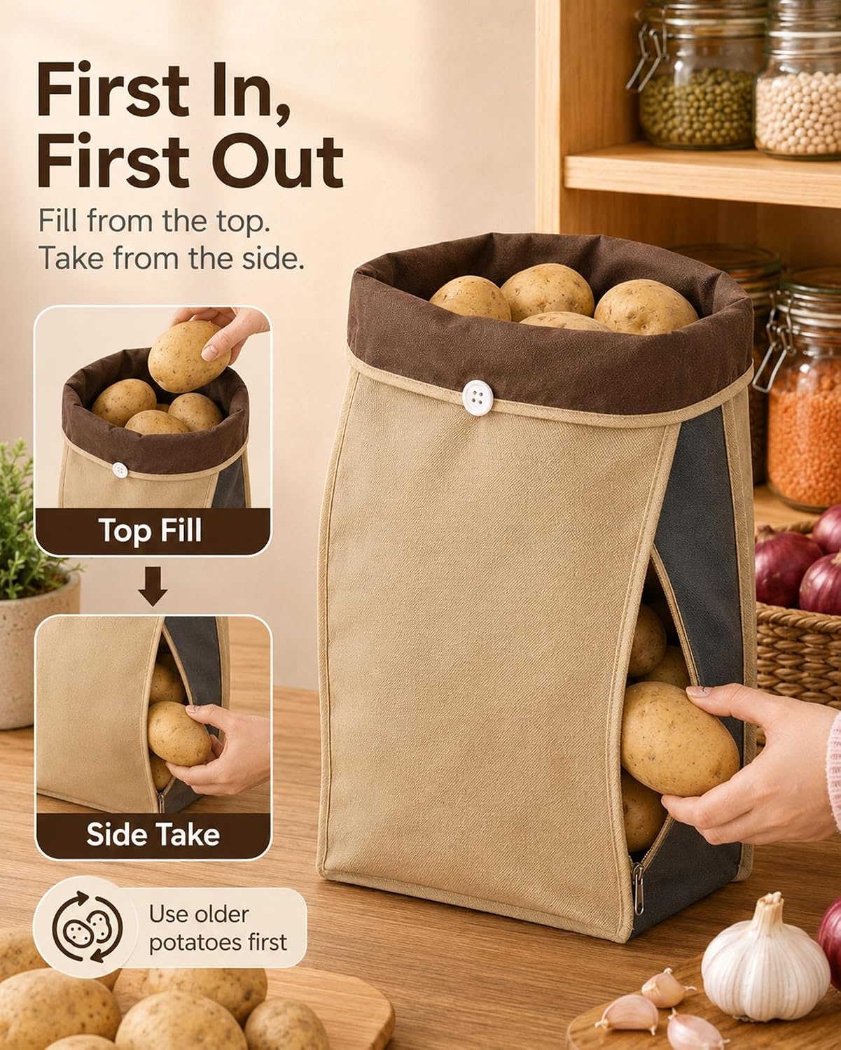 Reusable Potato Storage Bag with Zip Access