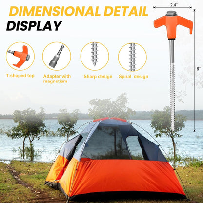 10 Pack 8” Screw in Tent Stakes Heavy Duty- Ground Anchors Screw