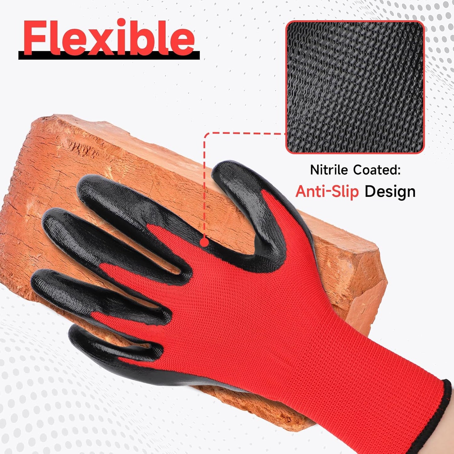 10 Pairs Nitrile Coated Safety Work Gloves
