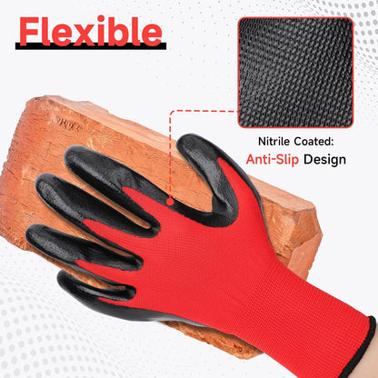 10 Pairs Nitrile Coated Safety Work Gloves