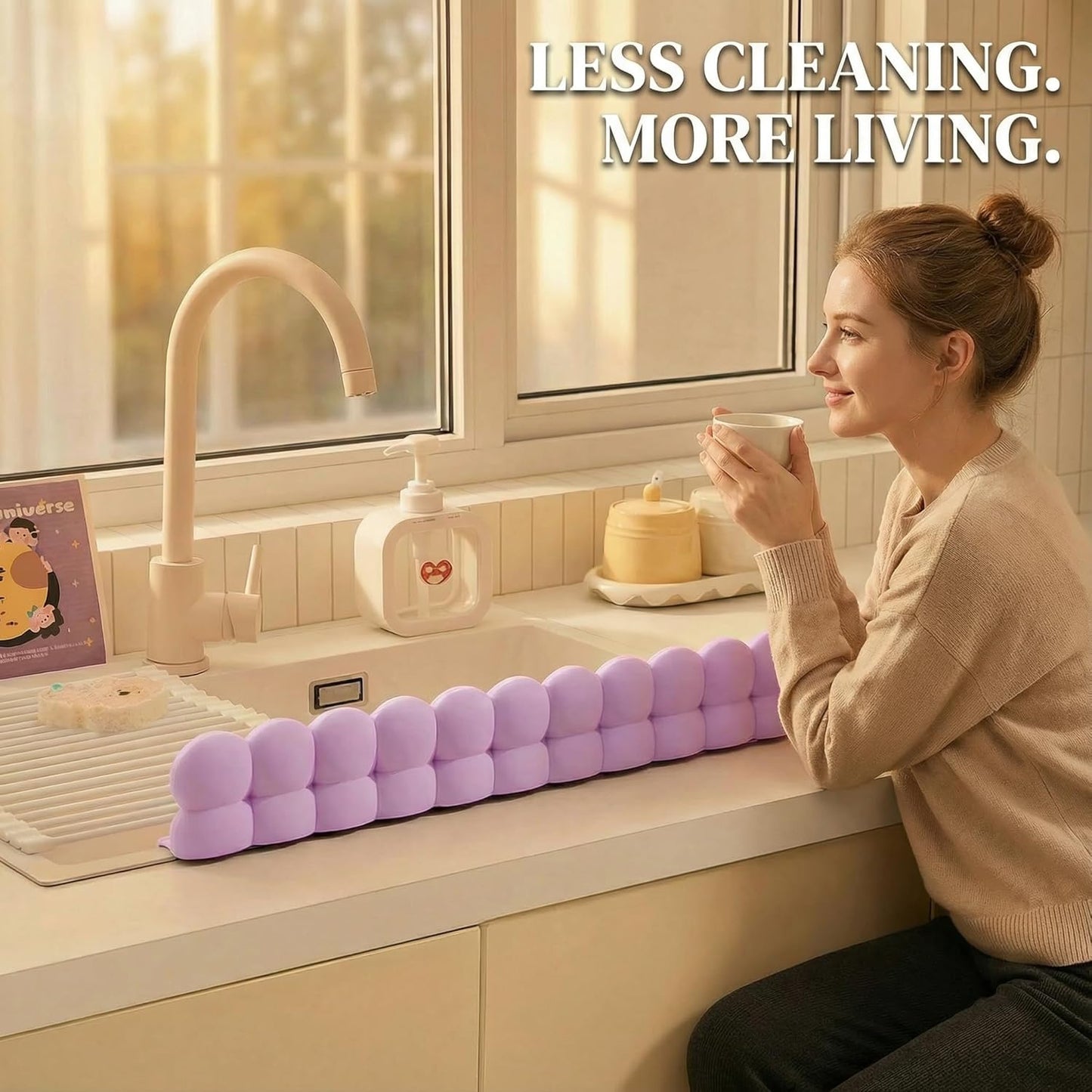 No More Wet Counters – 20” Silicone Sink Splash Guard with Strong Suction Cups