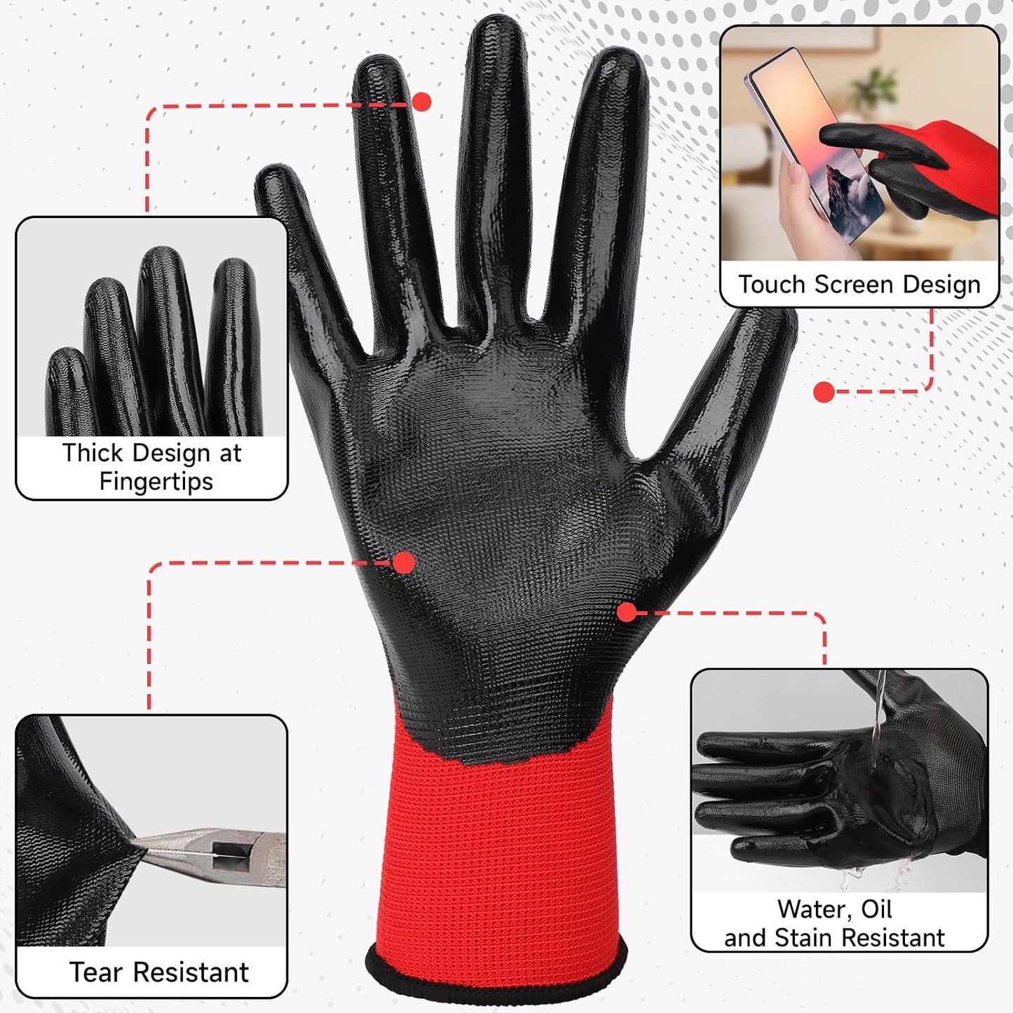 10 Pairs Nitrile Coated Safety Work Gloves