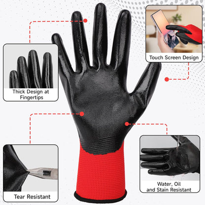 10 Pairs Nitrile Coated Safety Work Gloves