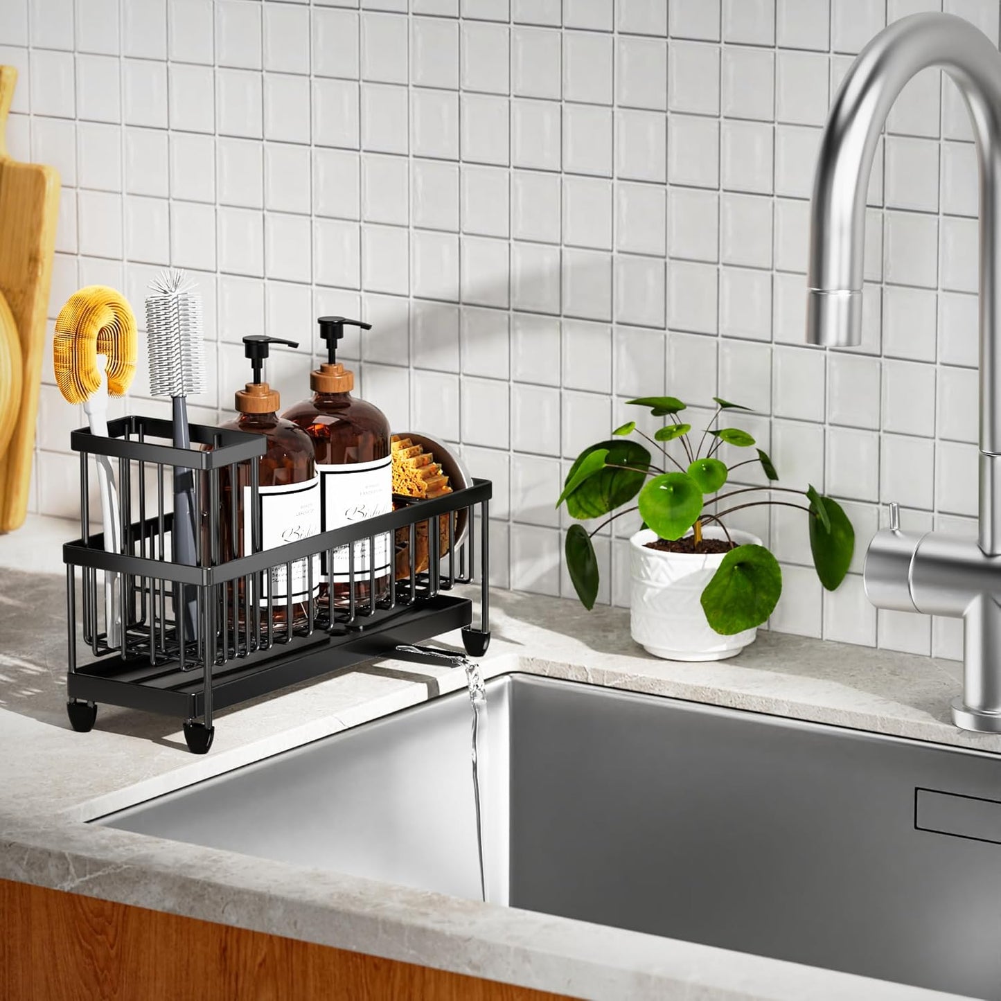 Adjustable Kitchen Sink Caddy with Drip Tray