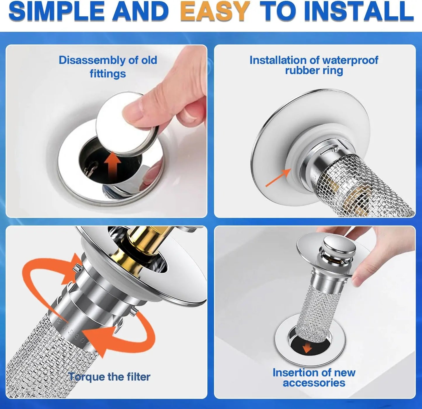 Stainless Steel Anti-Odor Bathroom Sink Stopper-3 PCS