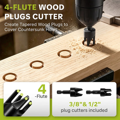 15-Piece Hex-Shank Countersink Drill Bit Set in Green Case