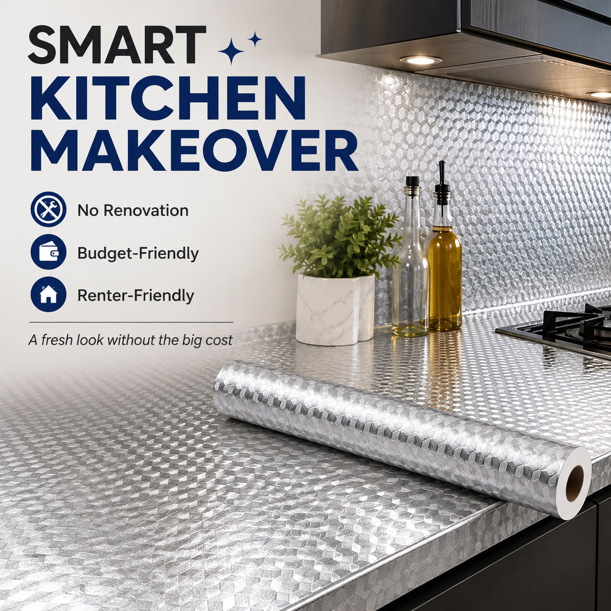 2 Rolls Self-Adhesive Aluminum Foil Kitchen Backsplash Wallpaper