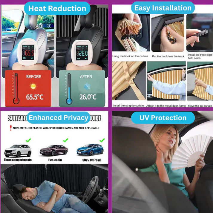 Magnetic Car Curtains For All Car Windows 4 Pack Set