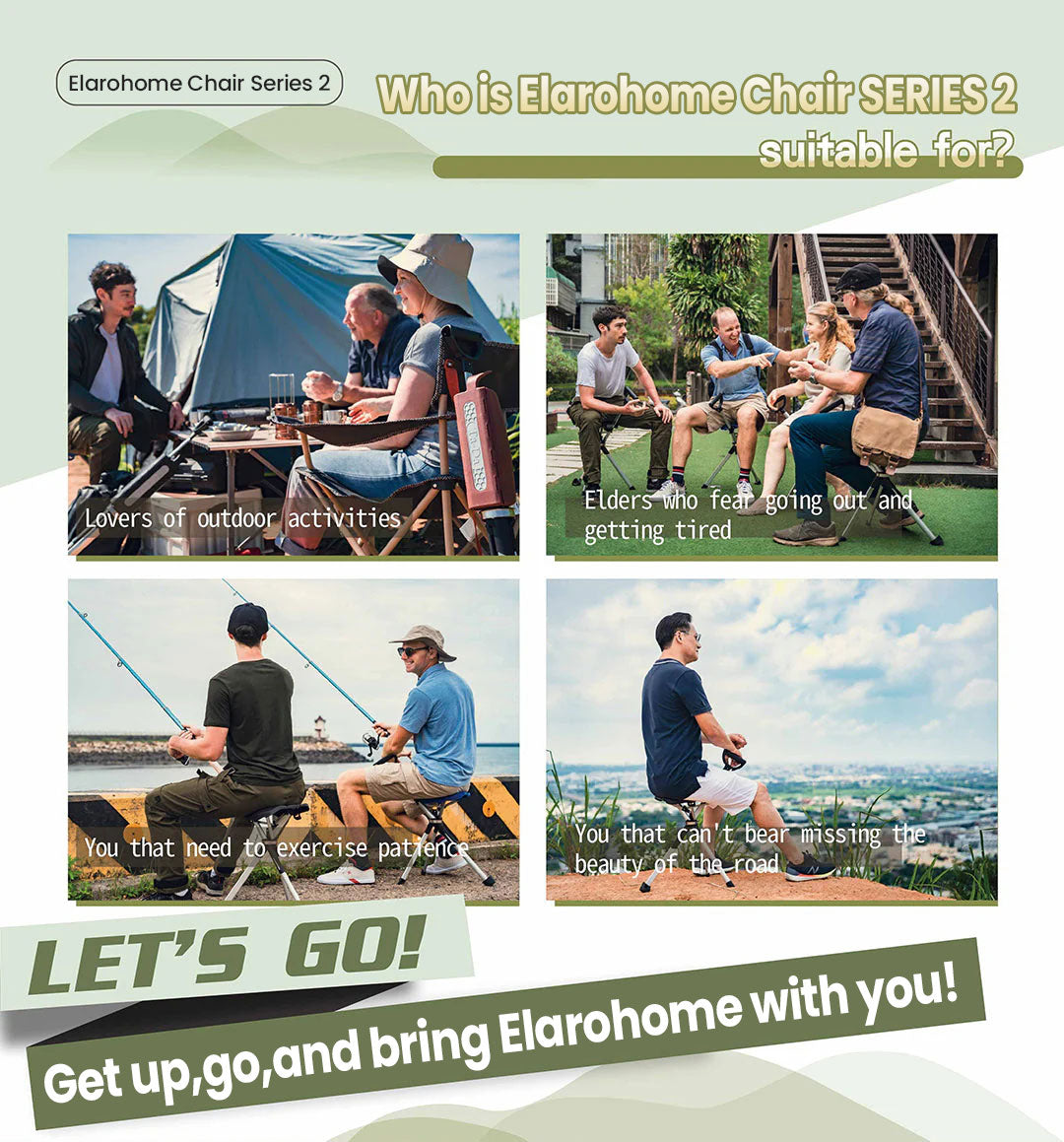 Elarohome S2 | 2-in-1 Portable Folding Seat & Walking Stick