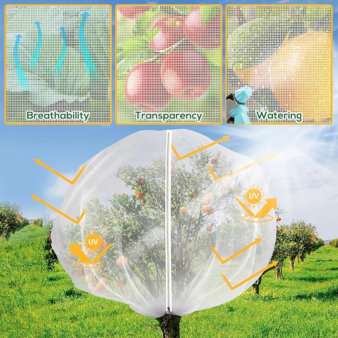 Fruit Tree Netting Cover with Zipper and Drawstring