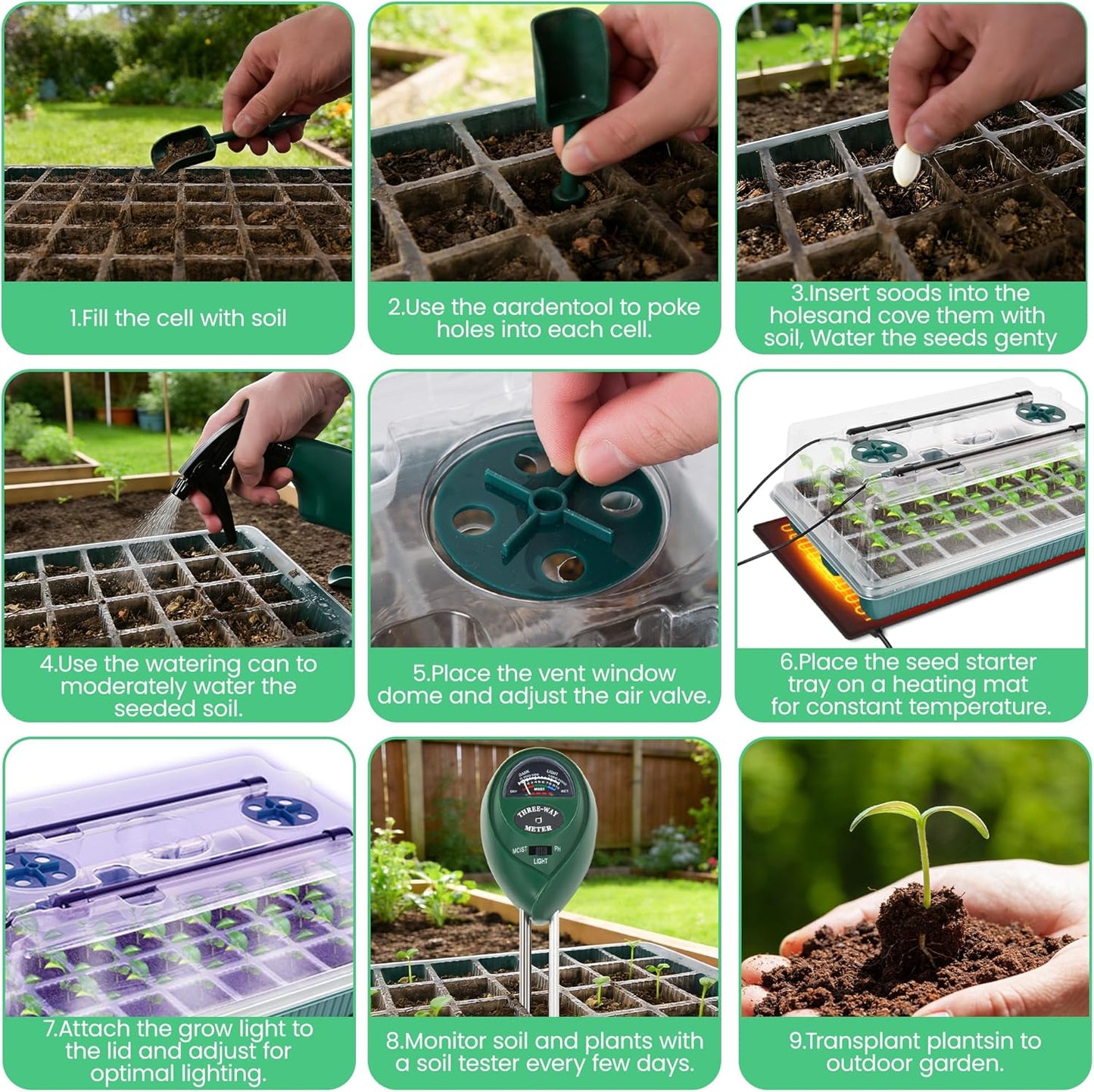 2-Pack Seed Starter Tray with Grow Light