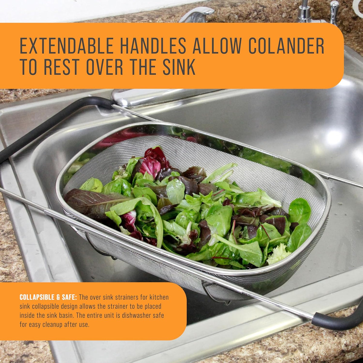 Over the Sink Colander Strainer Basket Stainless Steel