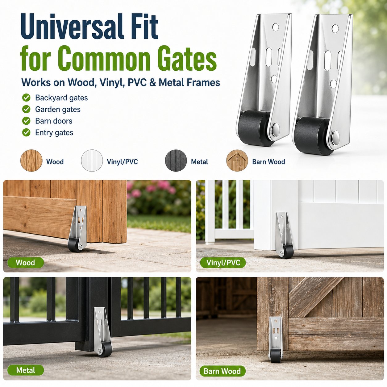 🔧 4 Parks Heavy-Duty Gate Support Wheel – Anti-Sag Fence Repair Roller for Smooth. Easy Gate Movement ✨
