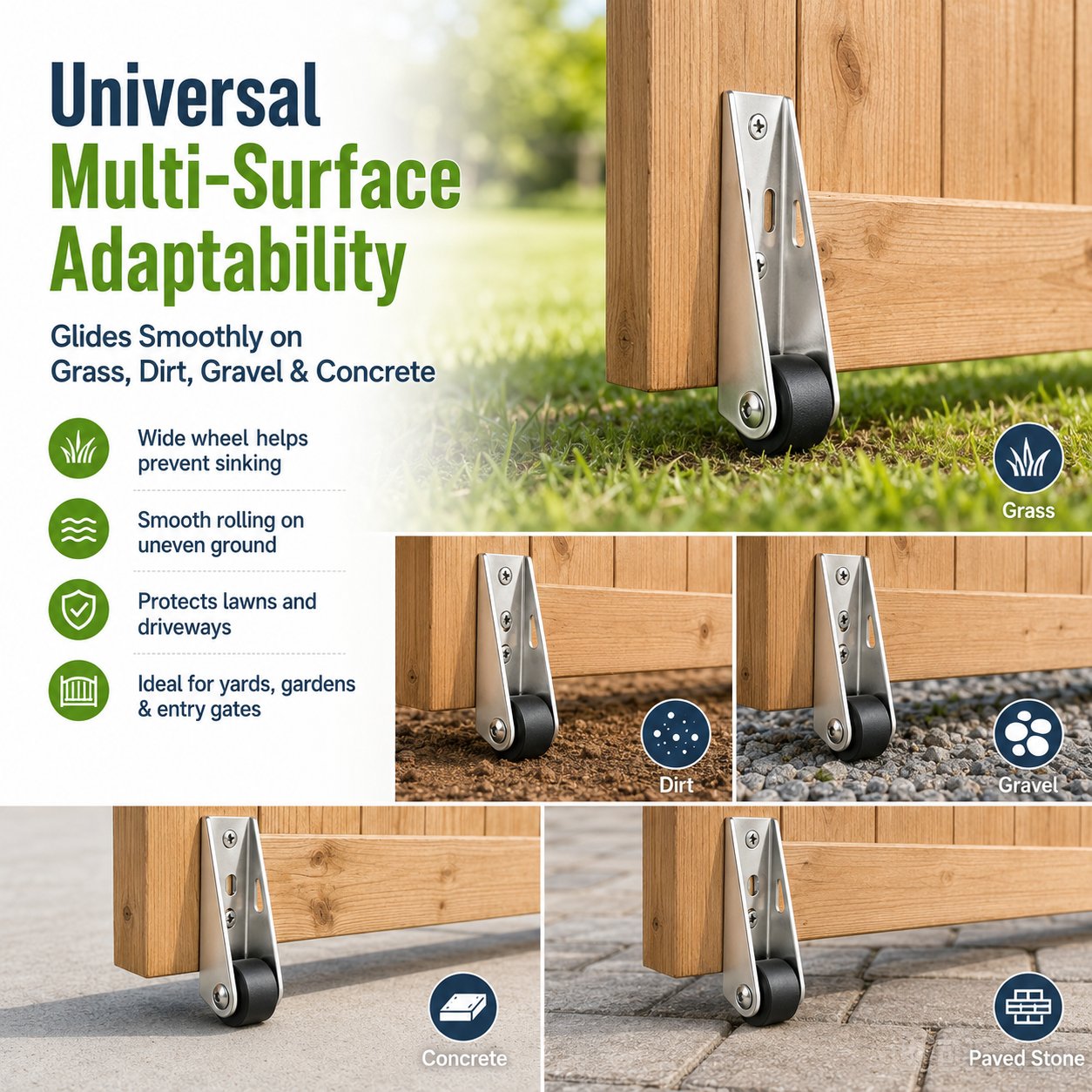 🔧 4 Parks Heavy-Duty Gate Support Wheel – Anti-Sag Fence Repair Roller for Smooth. Easy Gate Movement ✨