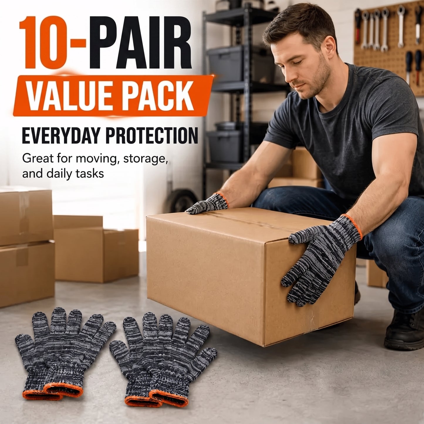10 Pairs Knitted Durable Protective Work Gloves