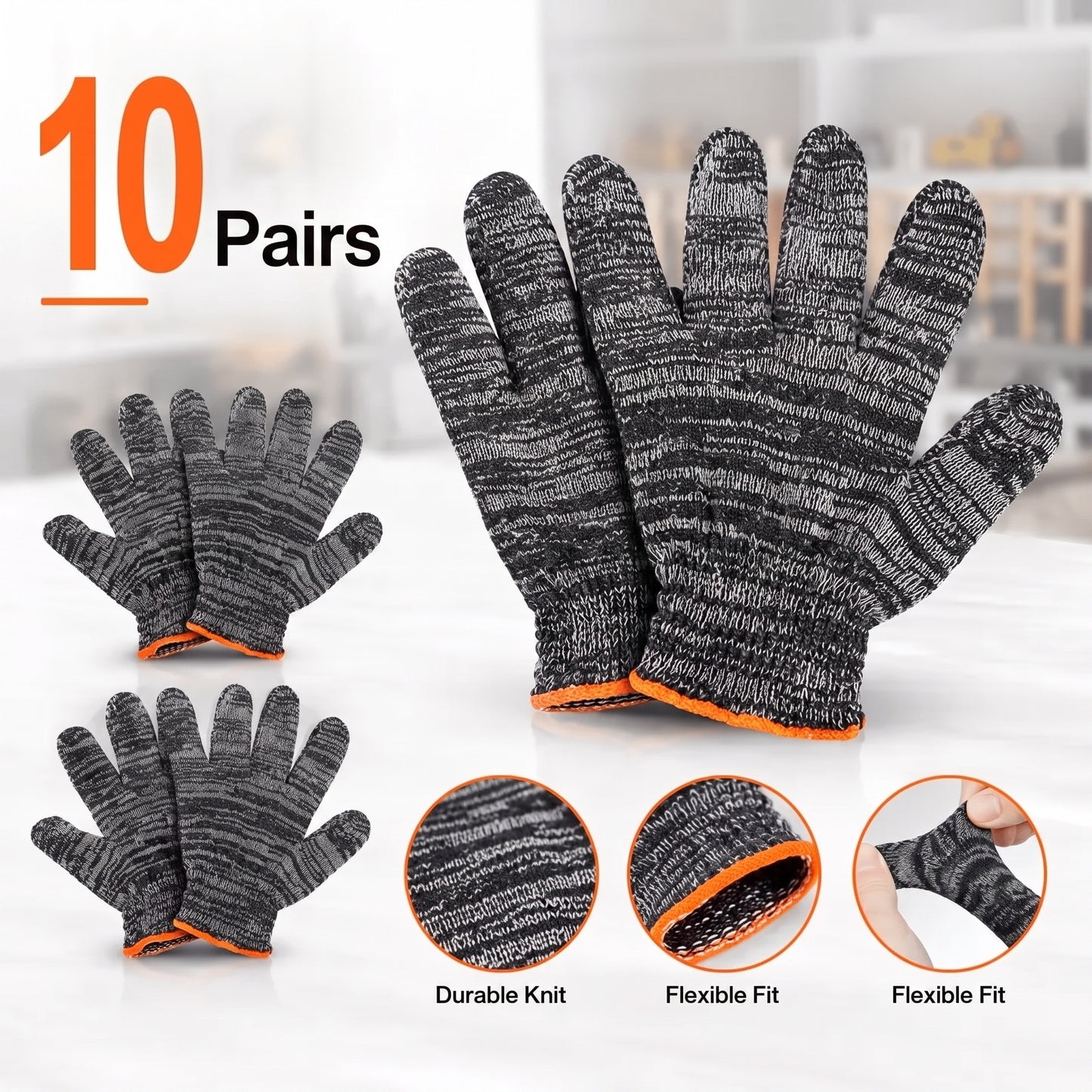 10 Pairs Knitted Durable Protective Work Gloves
