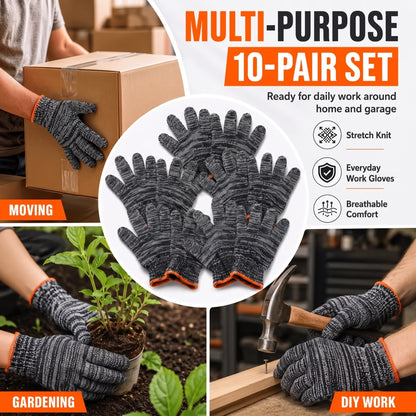 10 Pairs Knitted Durable Protective Work Gloves