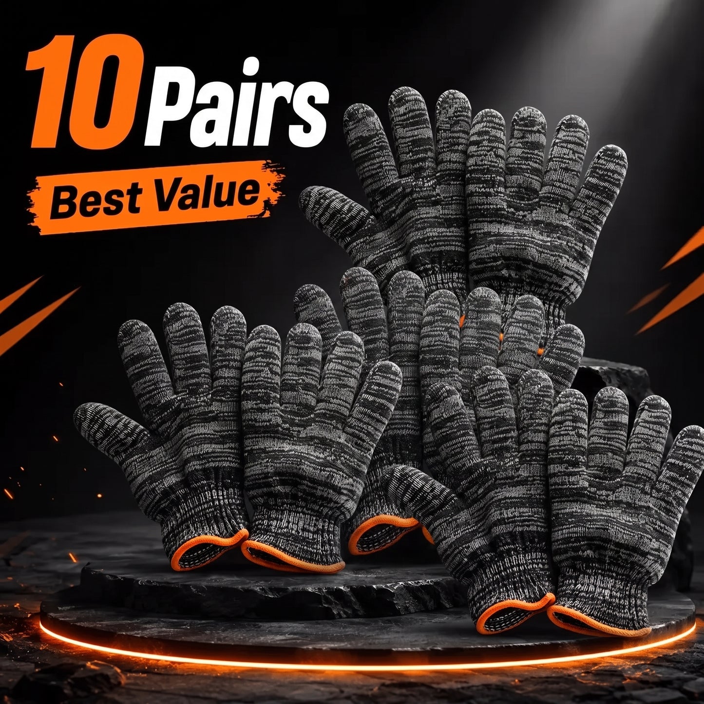 10 Pairs Knitted Durable Protective Work Gloves