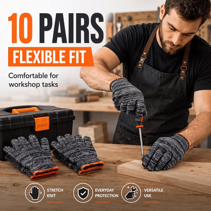 10 Pairs Knitted Durable Protective Work Gloves