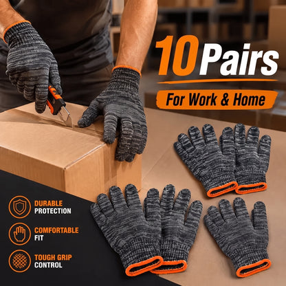 10 Pairs Knitted Durable Protective Work Gloves
