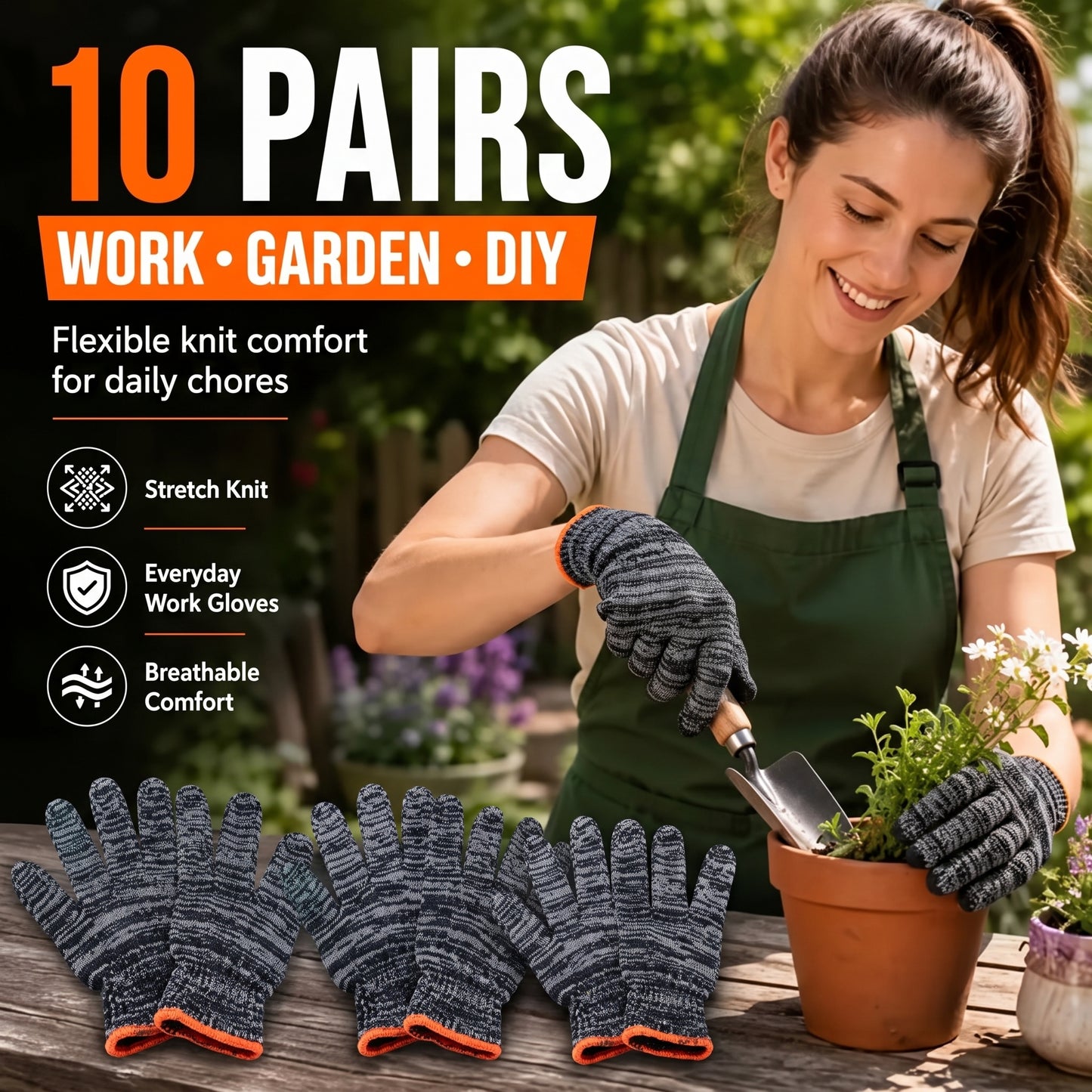 10 Pairs Knitted Durable Protective Work Gloves