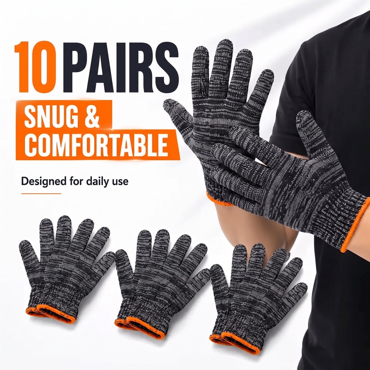 10 Pairs Knitted Durable Protective Work Gloves