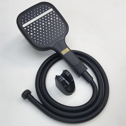 High Pressure Handheld Shower Head – 3 Spray Settings- Luxury Modern Chrome Look. Built-in Power Spray to Clean Corner. Tub and Pets. Stainless Steel Hose. ABS Adjustable Bracket. Black Color