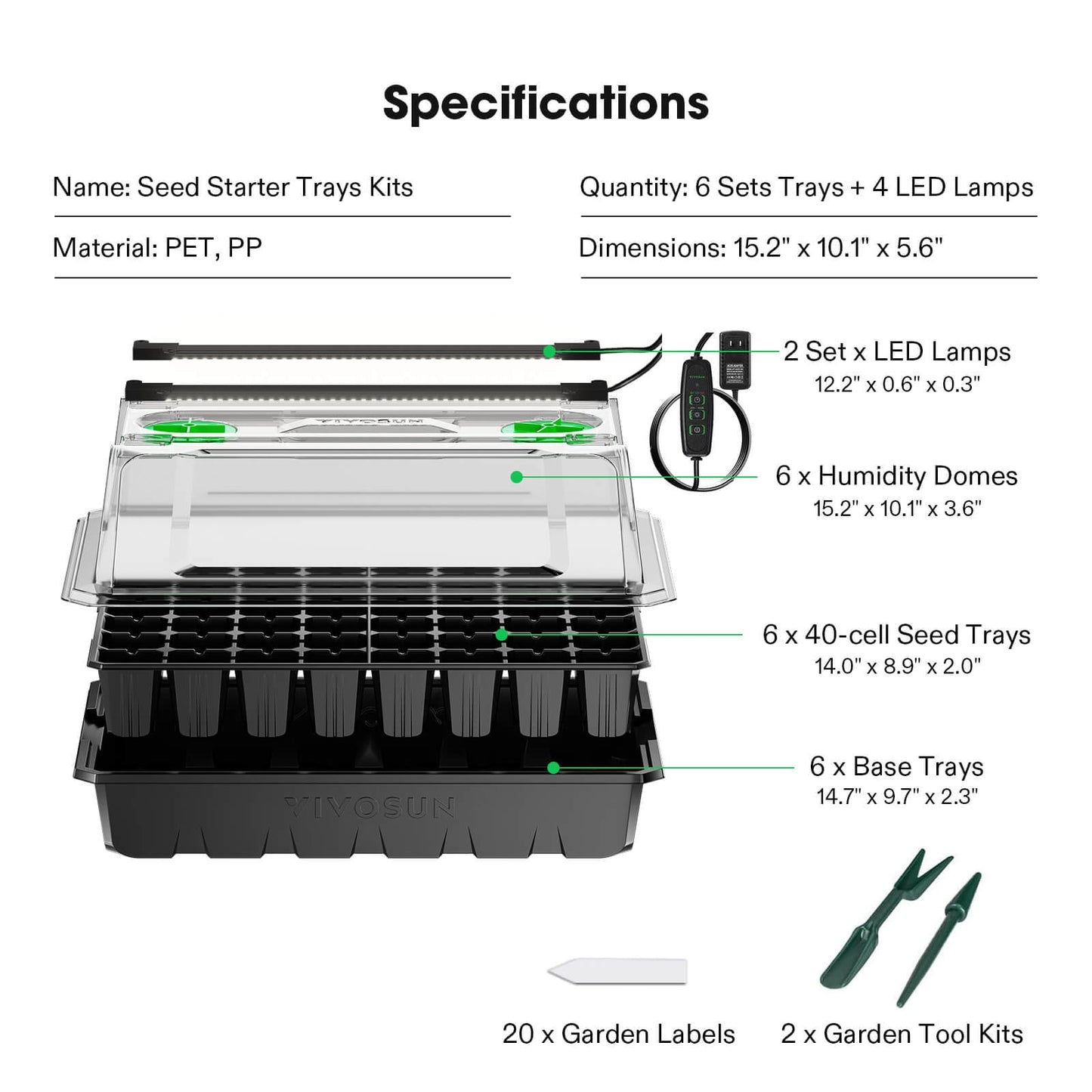 2-Pack Seed Starter Tray with Grow Light