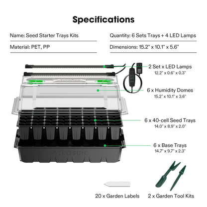 2-Pack Seed Starter Tray with Grow Light