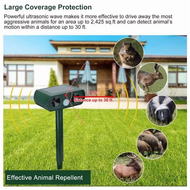 Elarohome Solar Ultrasonic Animal Repeller for Dogs, Cats, Raccoons