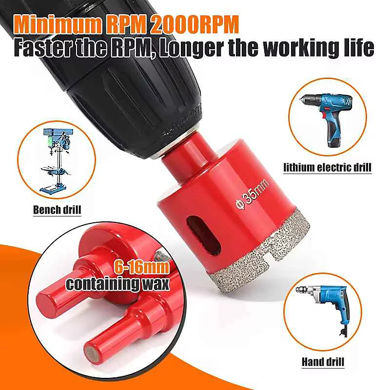 12Pcs Diamond Drill Bit Set 6-35mm Hole Saw for Glass Marble Granite Tile