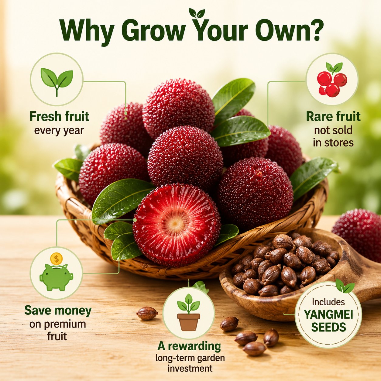 Giant Bayberry: Ping-Pong Ball Size, ⭐Strawberry-Cherry Fusion Flavor-100 Seeds