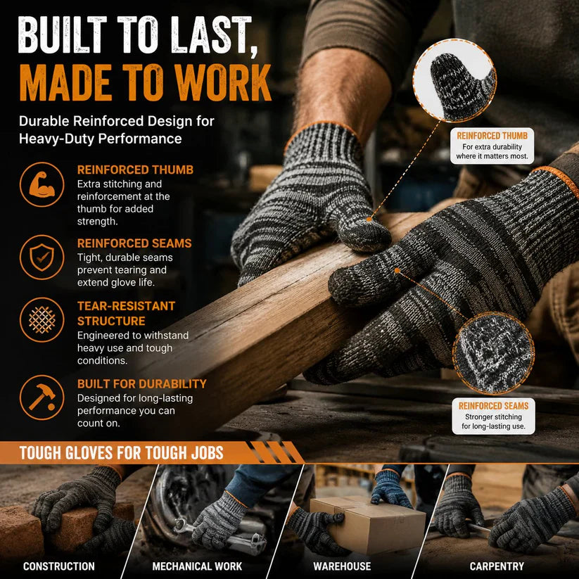 10 Pairs Knitted Durable Protective Work Gloves
